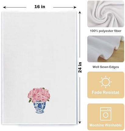 Blue and White Porcelain Chinoiserie Dish Towels Set of 2, 16x24 Inches - Image 5