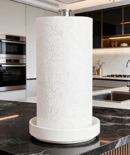 Paper Towel Holder Countertop, Ceramic Base, Fits Double to Family Rolls - Image 6