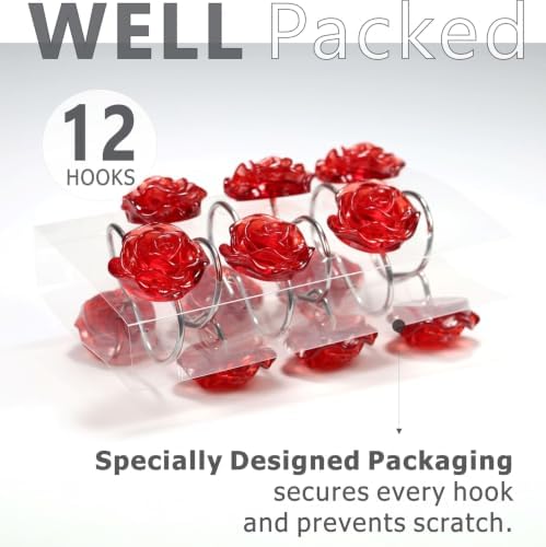Red Rose Shower Curtain Hooks: Cute Flower Bathroom Curtain Rings - Image 4