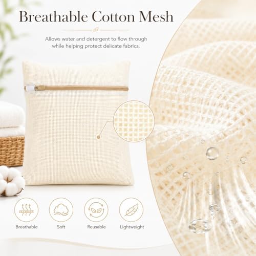 IMIKEYA Mesh Laundry Bags for Delicates, 4 Pack Cotton Zippered Wash Bags in 4 - Image 2