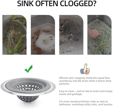 Silicone Strainer for Kitchen Sink, 2 Pack, Stainless Steel Reinforced - Image 3