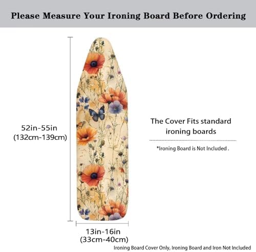 Retro Flower Ironing Board Cover Non-Slip 15x54 Inch Shirley Flower Butterfly - Image 3