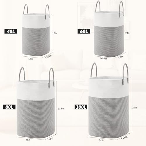 Laundry Basket, Woven Cotton Rope Laundry Hamper, Versatile Storage - Image 3