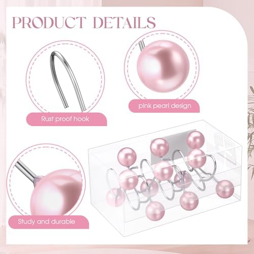 Threehoney 12 Pcs Cute Shower Curtain Hooks Shower Curtain RingPink - Image 3