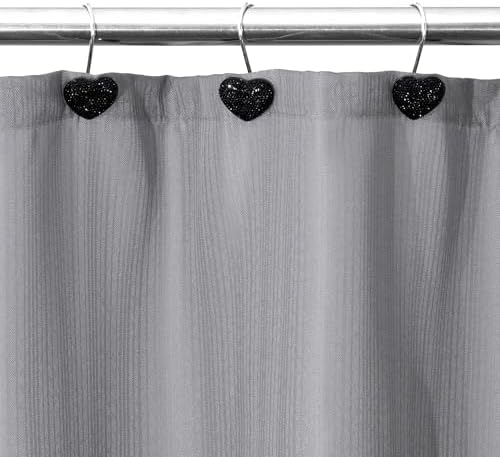 Black Bling Shower Curtain Hooks: Cute Heart Bathroom Curtain Rings - Image 6