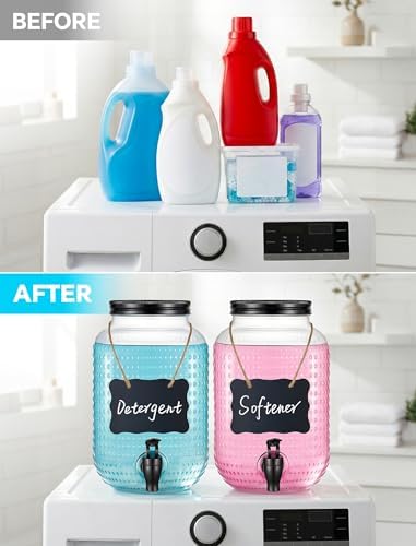 NiHome 2 Pack Glass Laundry Detergent Dispensers, 4L Glass Jars - Image 5