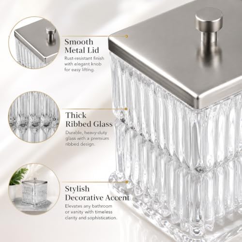 Vince Camuto Home Glass Cotton Jar Holder – Nickel Lid, Elegant Bathroom - Image 7