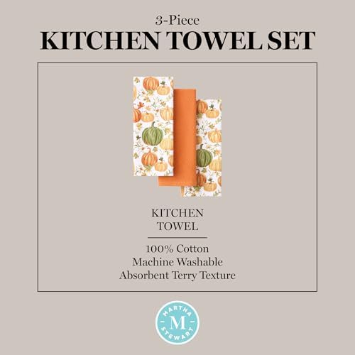 Martha Stewart Autumn Harvest Pumpkins Kitchen Towel 3-Pack Set, 100% Cotton - Image 4