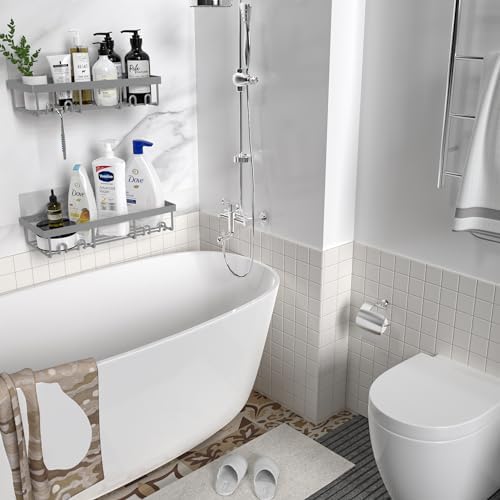 Moforoco Shower Caddy Shelf Organizer Rack, Self Adhesive Black Bathroom - Image 5