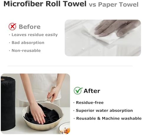 80 Pack Microfiber Cleaning Cloth Roll Reusable Paper Towels 12"x12" Black Tear - Image 5