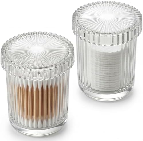 rejomiik 2 Pack Thick Glass Qtip Holder Apothecary Jars by rejomiik