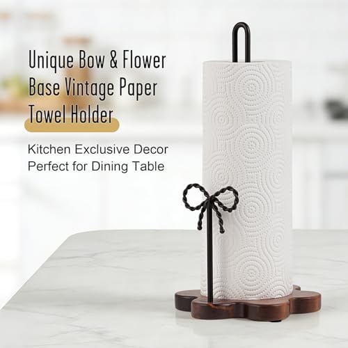 Wood Paper Towel Holder Countertop, Floral Wood Base - Image 2