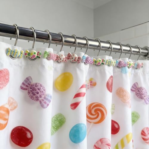 Two Fish Home Fashions Set of 12 Decorative Candies Shower Curtain Hooks - Image 2