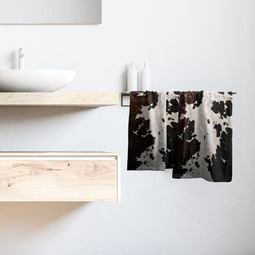 Cow Fur Texture Hand Towels 2 Pack 28x14 Inch White Black Brown Animal Skin - Image 6