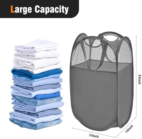 TECHMILLY Pop Up Foldable Laundry Basket, Mesh Laundry Hamper - Image 2