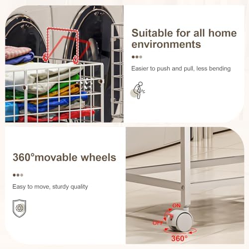 Laundry Basket with Wheels, 80L Wire Rolling Laundry Basket with Pull Handle - Image 3