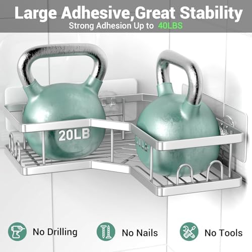 AKTECKE Corner Shower Caddy Bathroom Organizer: Adhesive Shower Rack Bathtub - Image 4
