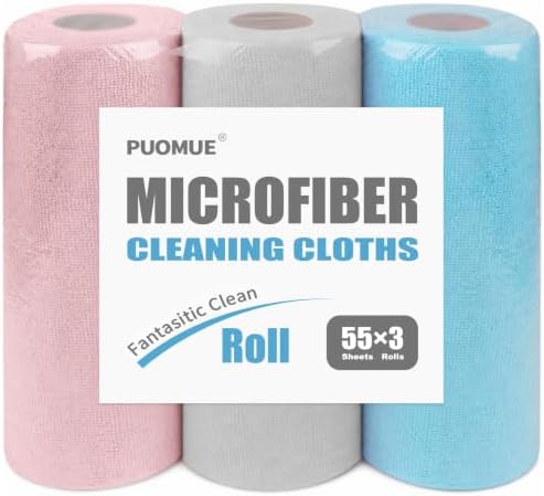 Puomue 165 Pack Microfiber Cleaning Cloth Roll, Tear Away Reusable Towels by Puomue