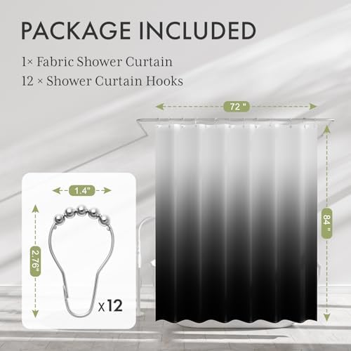 AmazerBath Shower Curtain, Ombre Black Fabric Shower Curtain Set - Image 7
