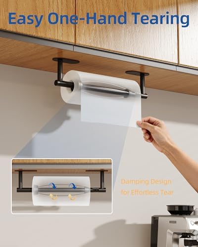 RUACQ Paper Towel Holder Under Cabinet, One Hand Tearing, Matte Black - Image 2