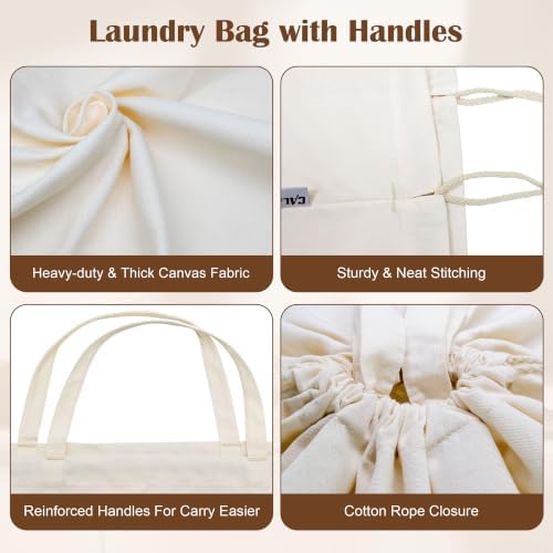 Canvas Laundry Bag Extra Large Heavy Duty Storage Bag 40"W x 35"H, XXL Beige - Image 4