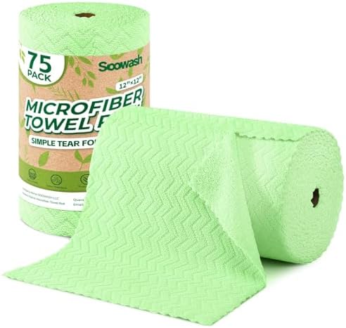 Microfiber Cleaning Cloths Roll 75 Pack 12x12 Inch Lint Free by SOOWASH