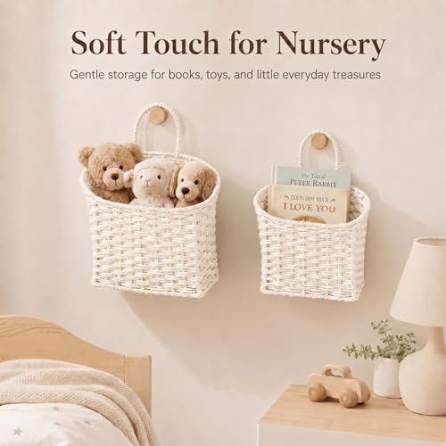 Coeusy Set of 2 Wicker Hanging Basket, Paper Roper Wall Basket - Image 3