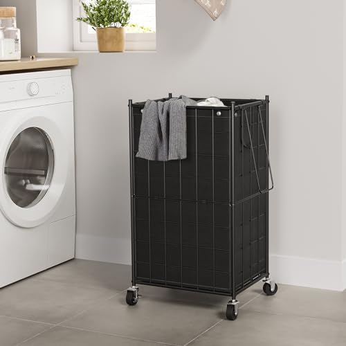 WOWLIVE Rolling Laundry Basket, Metal Wire Frame Laundry Hamper - Image 3