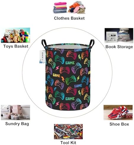 Round Collapsible Game Controller Laundry Hamper - Image 3