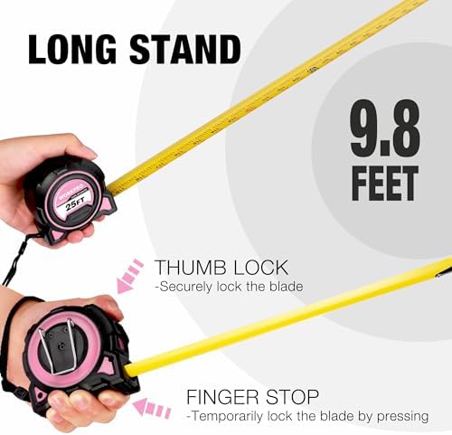 WORKPRO Pink Tape Measure, 25FT Heavy Duty Tape Measurement - Image 4