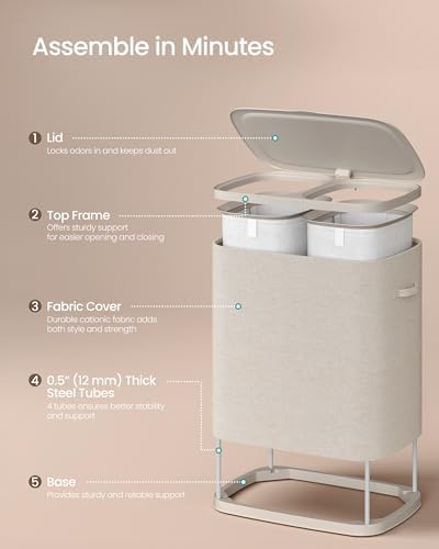 SONGMICS Laundry Hamper with Lid, 160L Double Laundry Basket, Steel Frame - Image 4