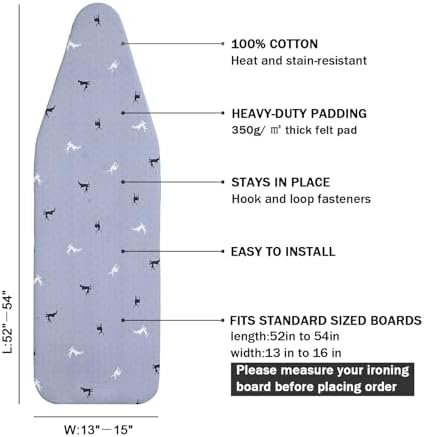 Ironing Board Cover and Pad Standard Size 15 x 54, 3 Pairs of Hook and Loop - Image 2