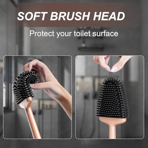 Sellemer Silicone Toilet Brush, Ventilation Slots Holder 1 Pack, Rose Gold - Image 4