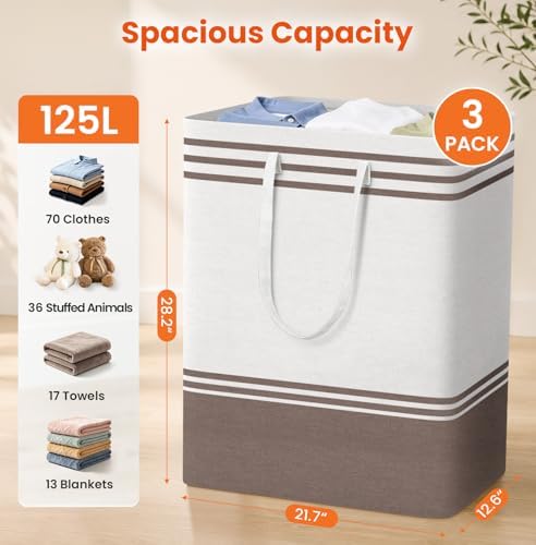 TranquilRelax 3-Pack Laundry Basket, Laundry Hamper, Khaki-125L - Image 2