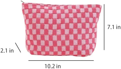 Checkered Cosmetic Bags for Women, Large Makeup Pouch for Purse - Image 3