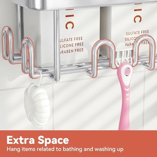 YASONIC Shower Caddy Adhesive, Rustproof Shower Organizer, Wall Shower Rack - Image 6