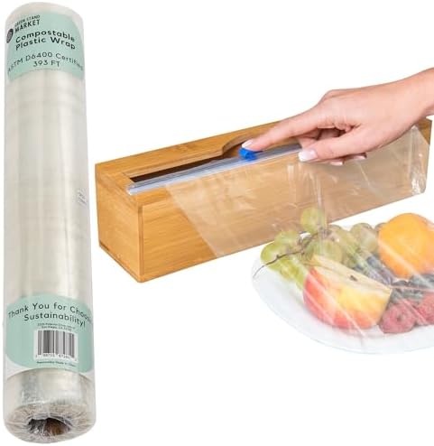 Compostable Plastic Wrap for Food, Bamboo Dispenser by GreenStandMarket