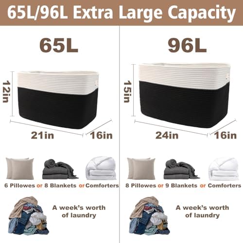 JMvicyroam 96L Large Woven Cotton Rope Blanket Basket - Image 3