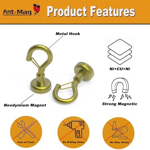 Ant Mag Magnetic Hooks Heavy Duty 22LBS Strong Magnet Snap Hooks 8 Pack - Image 4