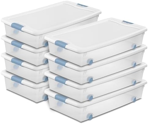 Sterilite 8-Pack Wheeled Latching Box, Plastic Under Bed Storage Bins by Sterilite