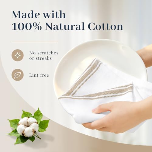 Homaxy 100% Ring Spun Cotton Kitchen Towels 8 Pack, Khaki Stripe - Image 2