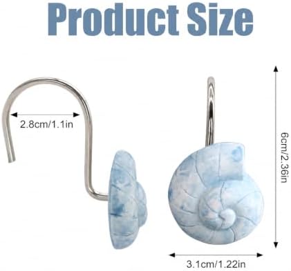 12PCS Starfish Seashell Shower Curtain Hooks, Beach Ocean Coastal Blue Shower - Image 2