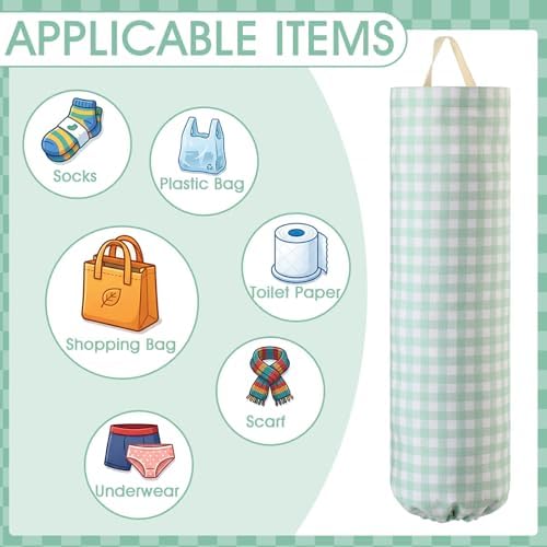 Gingham Plastic Bag Holder for Grocery Bag, Mint Green - Image 3