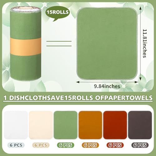 36 Pack Reusable Paper Towels Roll Cleaning Cloth, Earth Tone - Image 2
