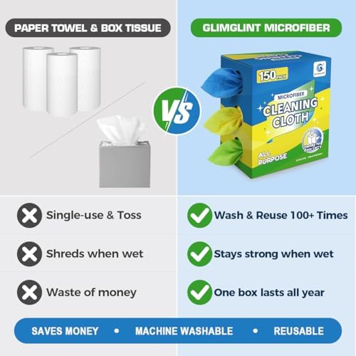 GLIMGLINT Microfiber Cleaning Cloth 150 Pack, Reusable Paper Towels 11 x 9 - Image 2