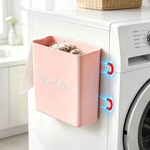 Magnetic Lint Bin with Lid for Laundry Room, Compact Plastic Dryer Lint Holder by DIRZHX