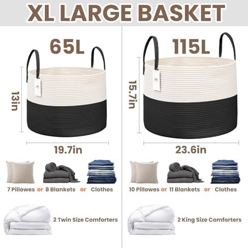 JMvicyroam 115L Extra Large Machine Washable Cotton Rope Blanket Basket - Image 3