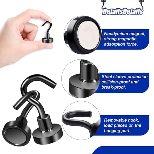 52 Pack Black Magnetic Hook Heavy Duty, 25lbs Magnetic Hooks - Image 3