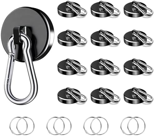 200Lbs Magnetic Carabiner Hooks, 12 Pack Black Strong Magnetic Hooks by VSKIZ