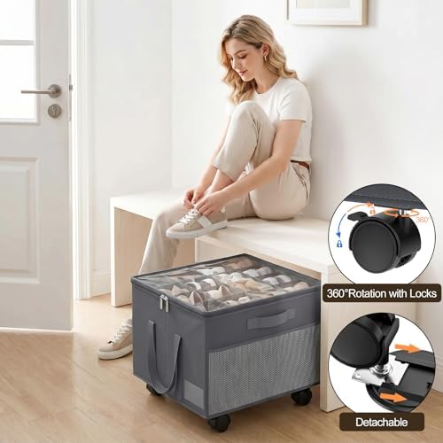 2 Pack Large Shoe Organizer for Closet, 32 Pairs Shoe Storage Box Grey - Image 3